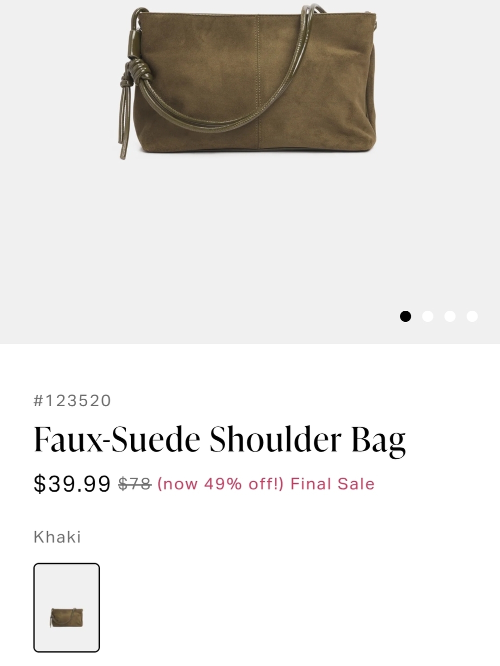 Khaki Faux-Suede Shoulder Bag with Knotted Handle